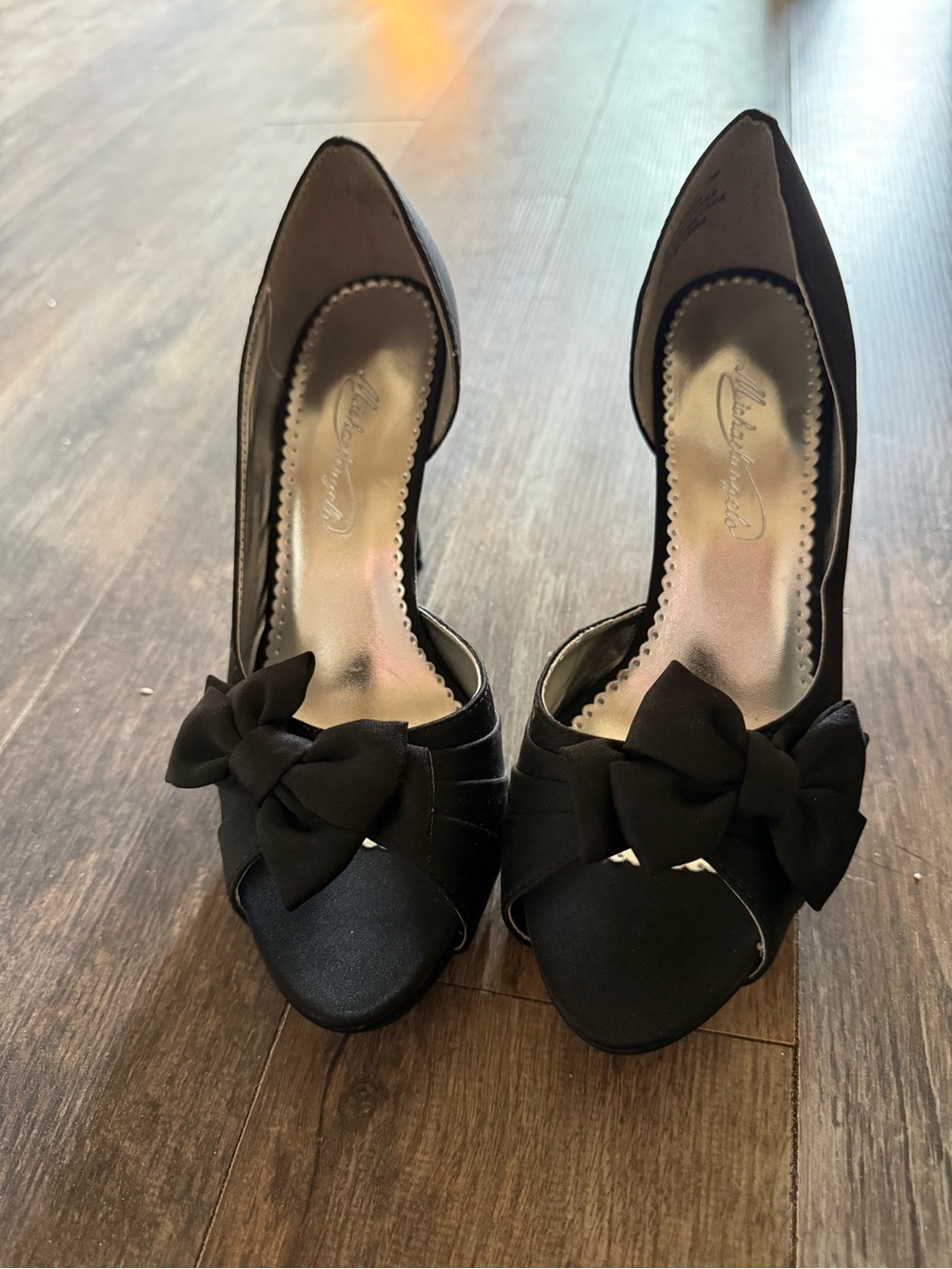 Michaelangelo Black Bow Peep-Toe Heels